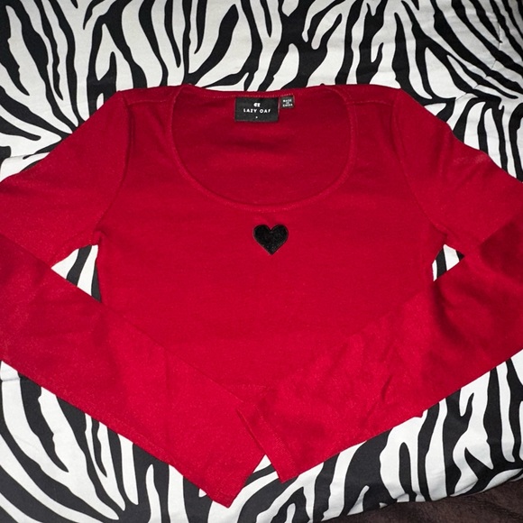 Lazy Oaf Red Little Heart Scoop Neck Top - Picture 3 of 3